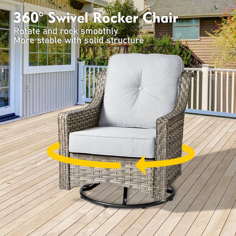 OVIOS 6-piece Patio Wicker Swivel Rocking Chair Set With Fire Pit