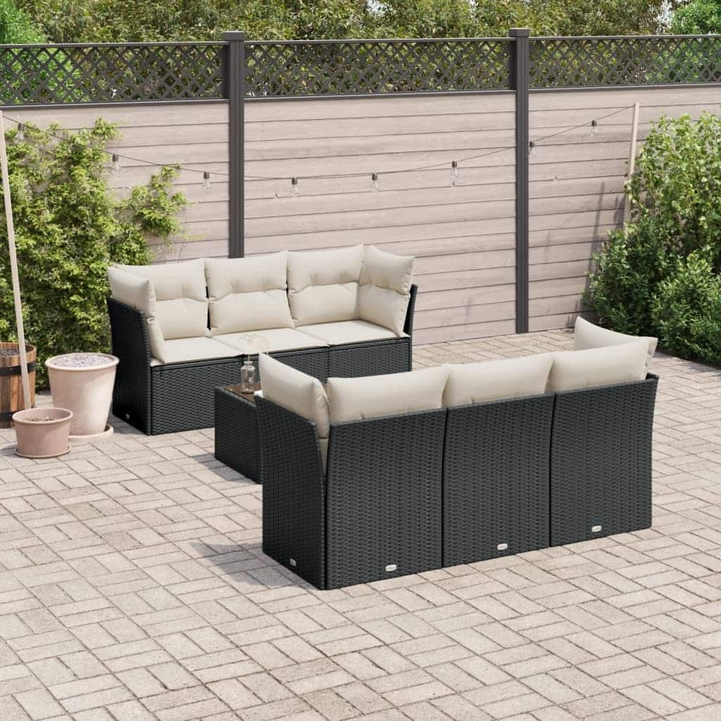 vidaXL Garden Sofa Set Black with Cream White Cushions - 21.7 x 21.7 x 14.6