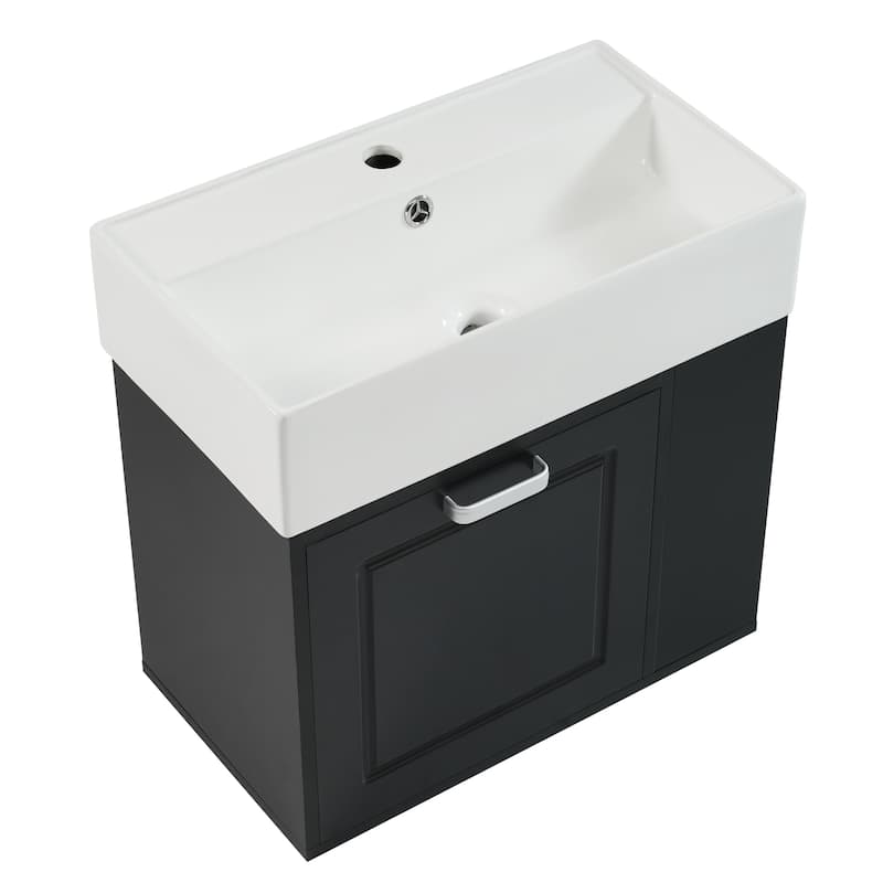 21.8" Floating Bathroom Vanity Cabinet with Ceramic Sink & Toilet Paper Holder for Small Space