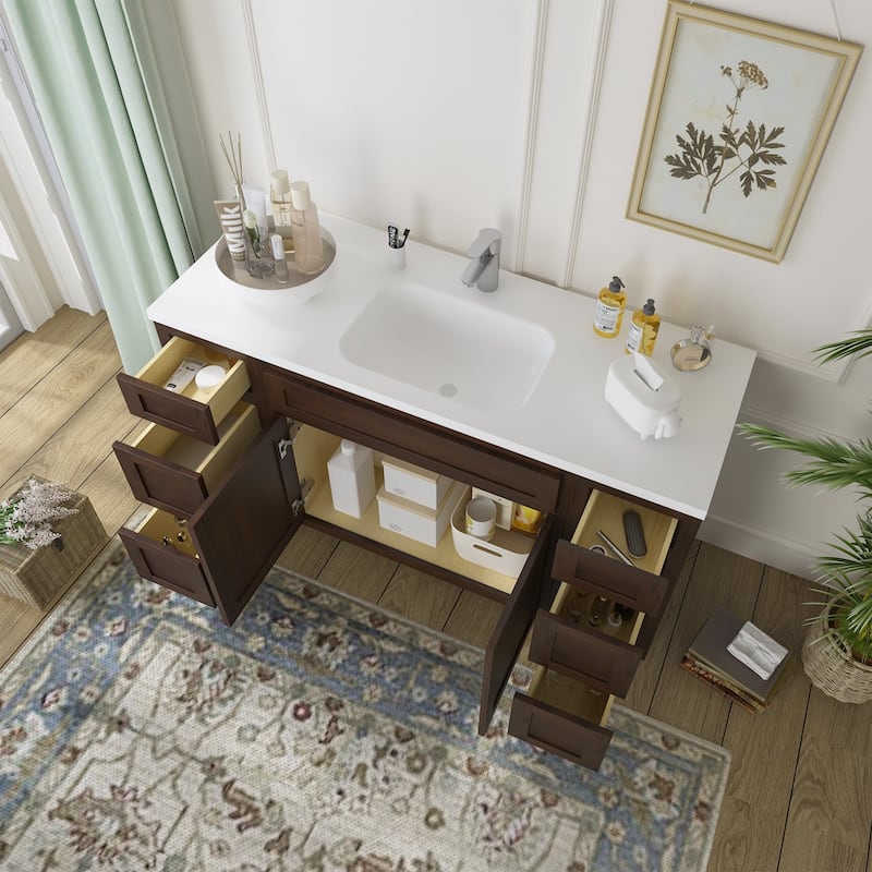 Vanity Art 57" Oak Freestanding Bathroom Vanity Cabinet without Top