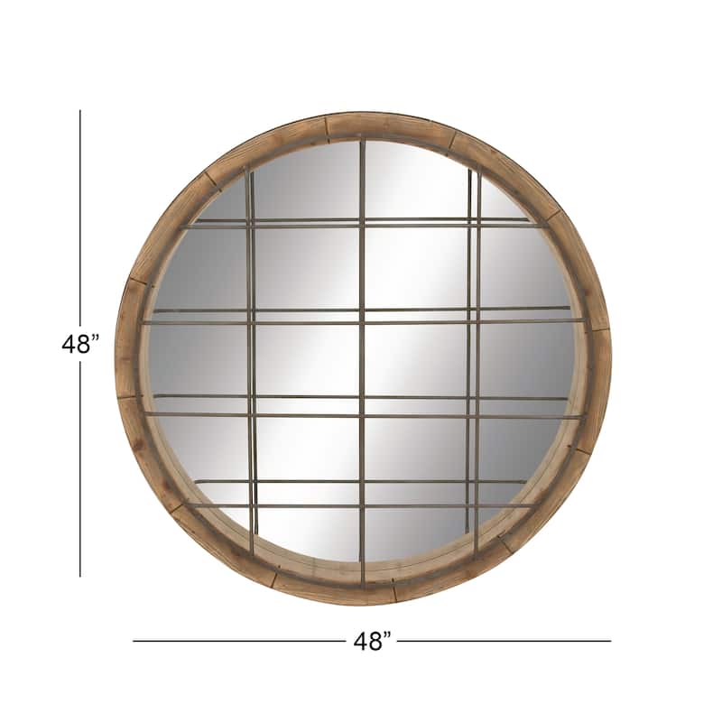 Brown Wood Wall Mirror with Grid