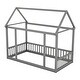 preview thumbnail 8 of 8, Twin Size Floor Wooden Bed with House Roof Frame and Safety Guardrails, Safe and Fun Sleeping Space for Kids, Grey