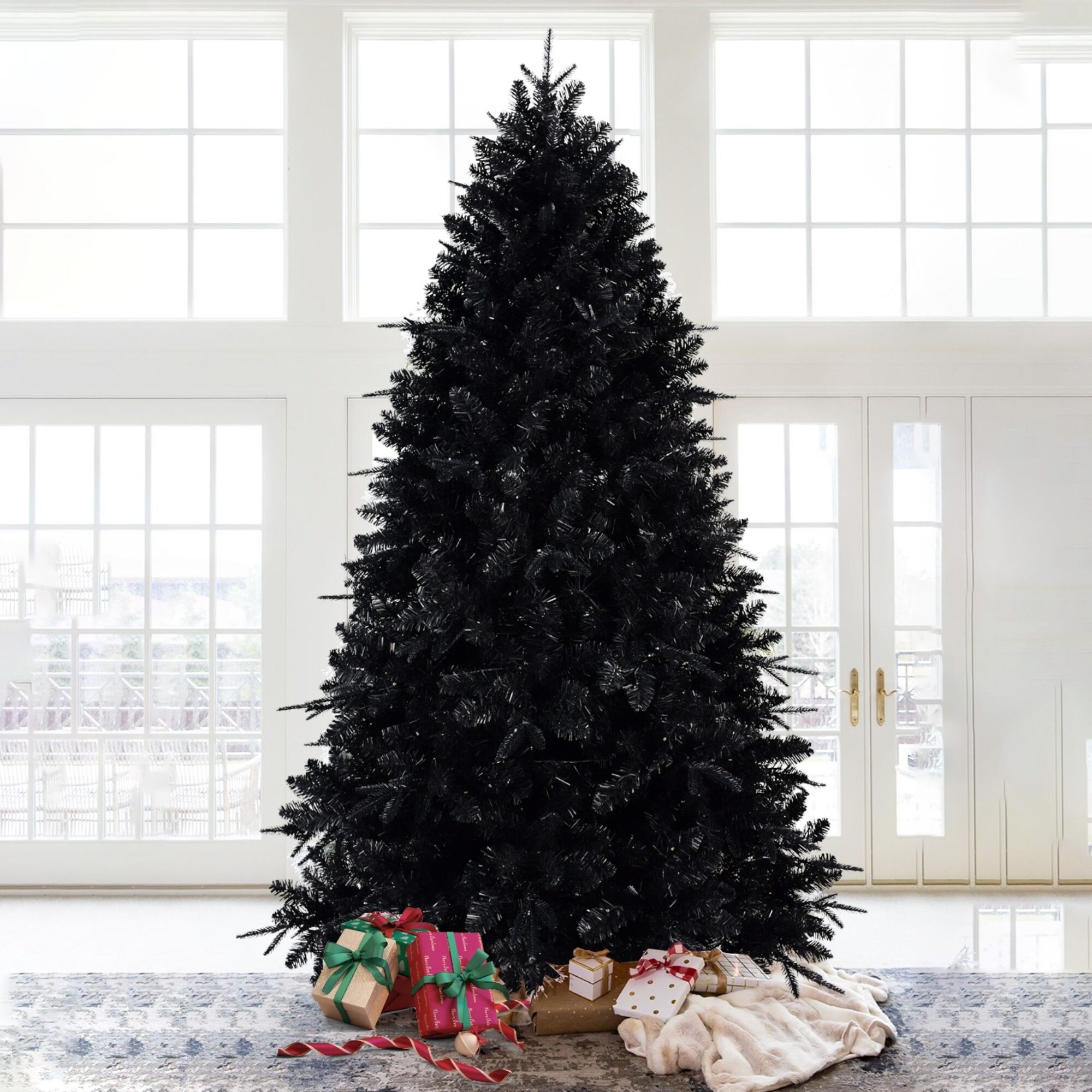 7.5 8 9 ft Pre Lit Black Christmas Tree Full Halloween Xmas Tree Metal Hinges Foldable Base Bed Bath Beyond 41701941