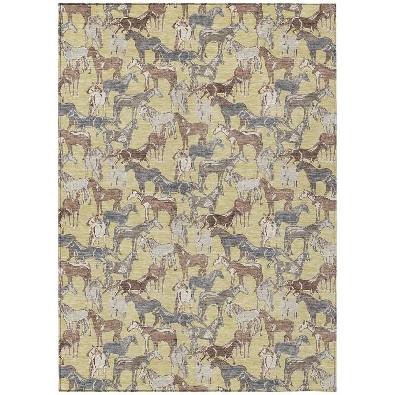 Machine Washable Indoor/ Outdoor Horse Herd Chantille Rug