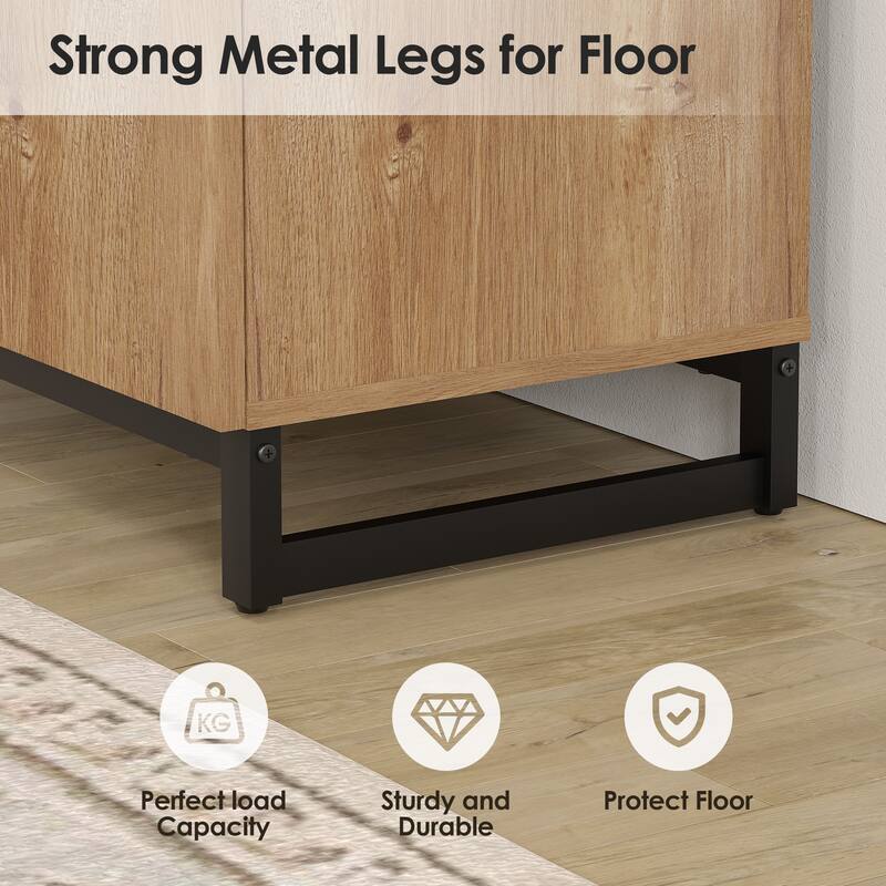 WAMPAT Modern 72" Tall Bookcase with Metal Base and Adjustable Shelves, Library Book Shelf with Storage Cabinet