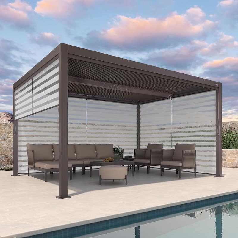 PURPLE LEAF Bronze Louvered Pergola with Adjustable Roof for Deck Backyard Garden Hardtop Gazebo