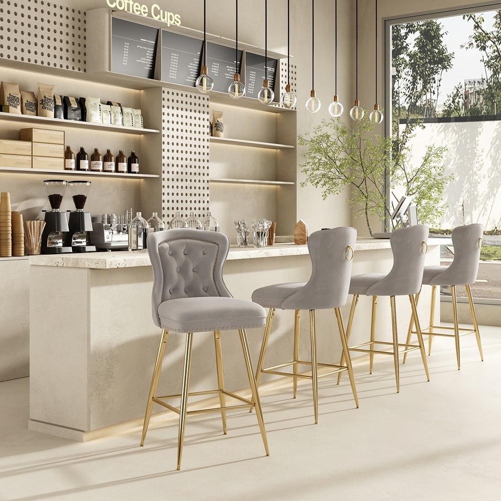 Set of 2 Counter Height Bar Stools with Metal Legs