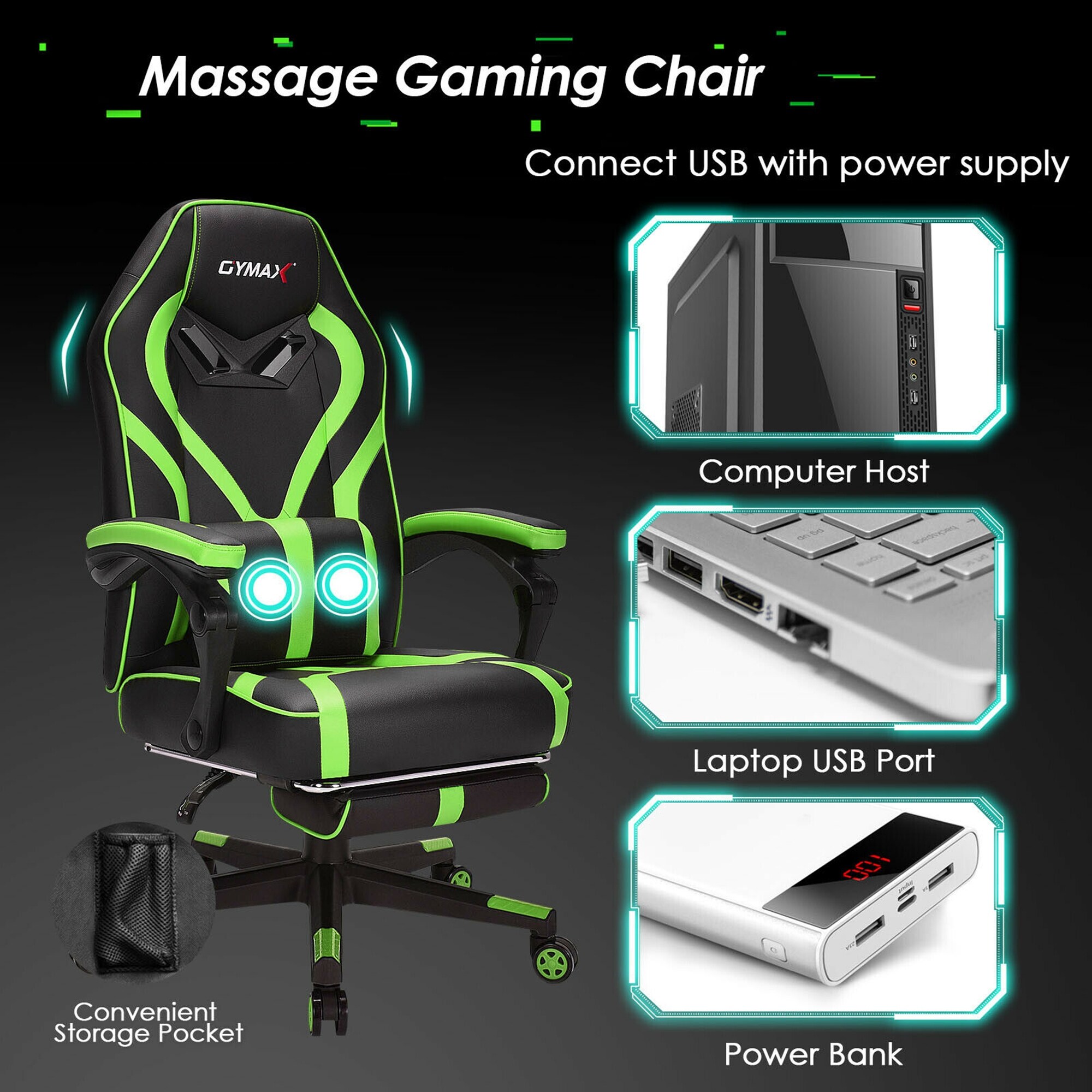 Details about Gymax Massage Gaming Chair Racing Recliner Computer Desk Chair w/Footrest Green Details about Gymax Massage Gaming Chair Racing Recliner Computer Desk Chair w/Footrest Green