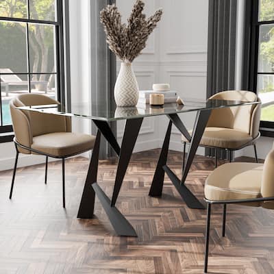 Furniture of America Zygard Modern Black 58-inch Glass Top Dining Table