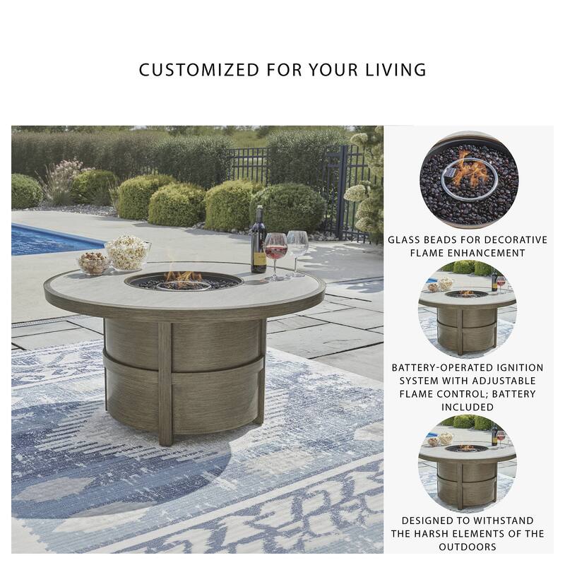 Signature Design by Ashley Rainier Ranch Beige Fire Pit Table - 47.99" W x 47.99" D x 25" H