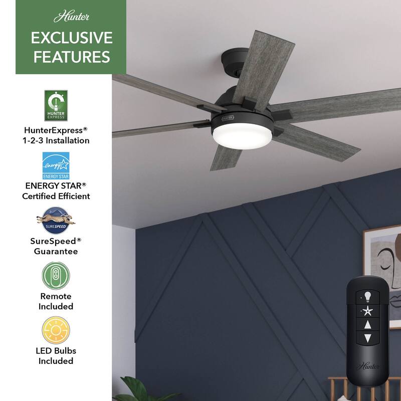 Hunter 52" Georgetown ENERGY STAR® Ceiling Fan w/ LED Light, Remote - Contemporary - Easy Install!