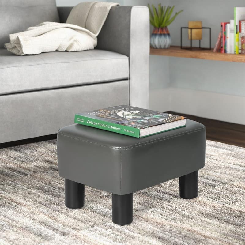 Adeco Small Footstool PU Leather Ottoman Footrest Modern Rectangular