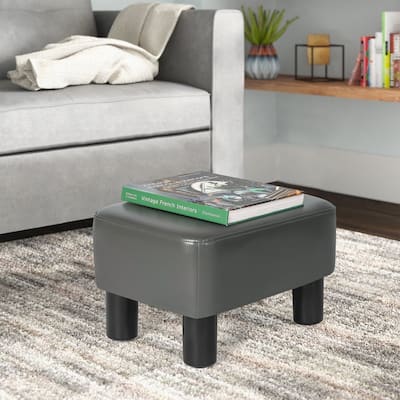 Adeco Small Footstool PU Leather Ottoman Footrest Modern Rectangular