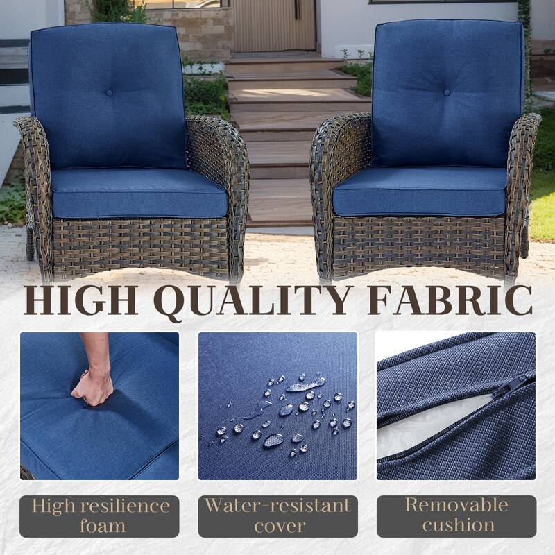 Outdoor Sofa Club Chair with Ottmans - Blue - Brown