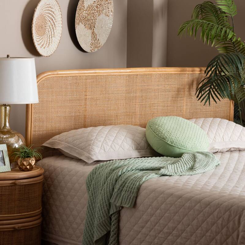 Agota Natural Rattan Standalone Headboard - Handwoven Wicker Panel and Rattan Frame, Coastal Boho Style for Bedroom, Queen