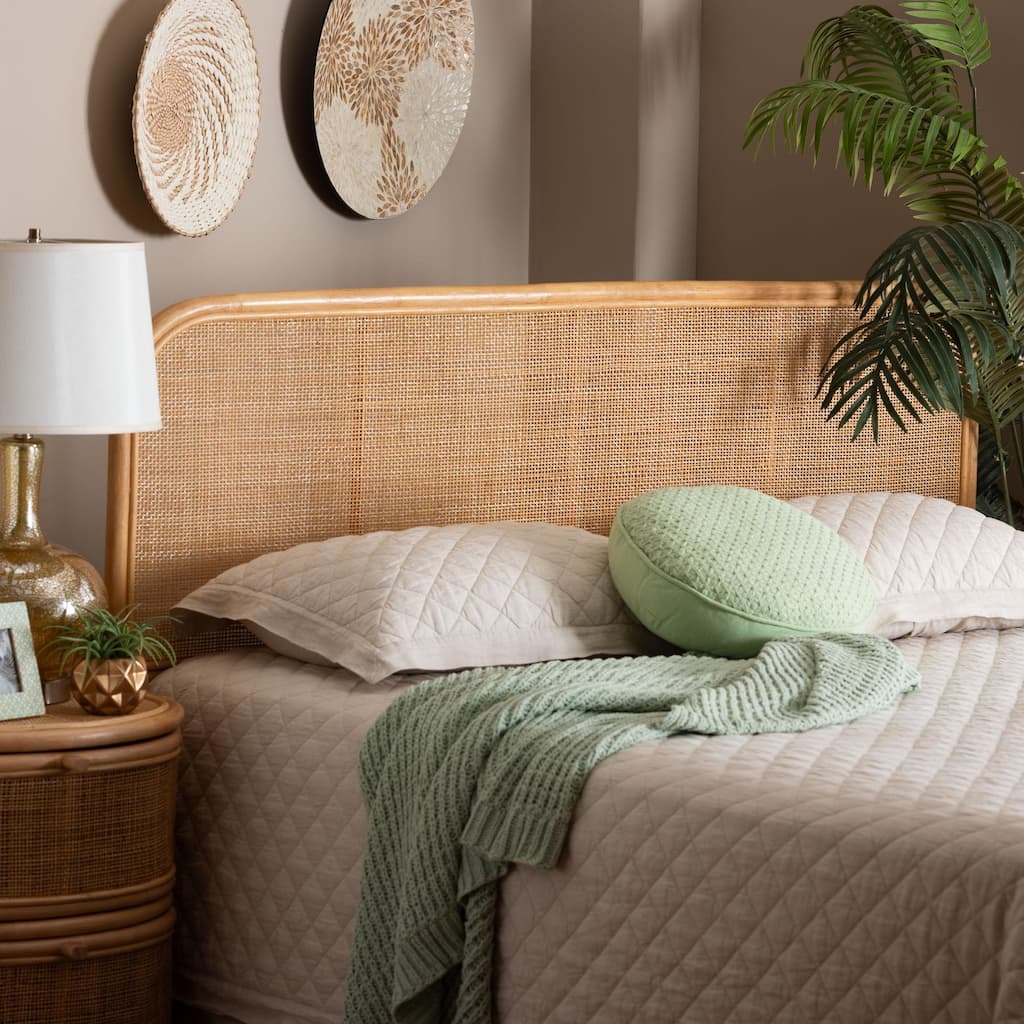 Agota Natural Rattan Standalone Headboard - Handwoven Wicker Panel and Rattan Frame, Coastal Boho Style for Bedroom, Queen