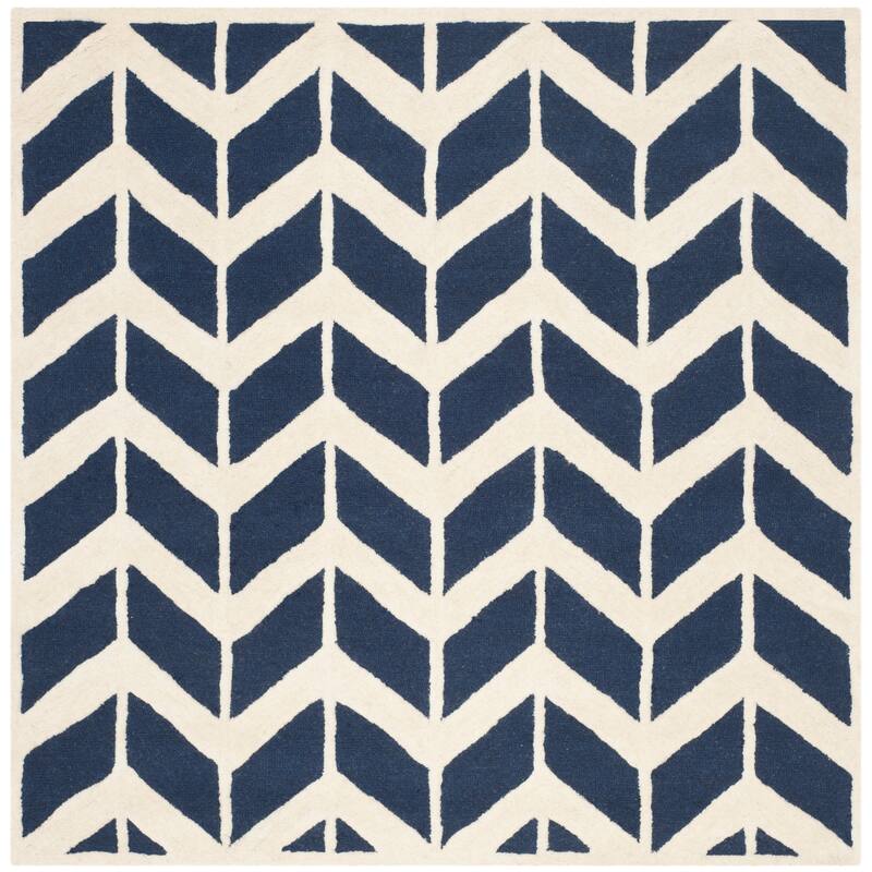 SAFAVIEH Handmade Cambridge Saskia Modern Moroccan Wool Rug - 6' Square - Navy/Ivory