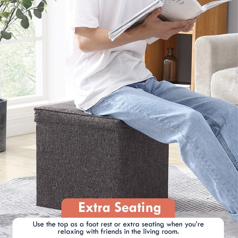 Foldable Tufted Square Storage Ottoman with Table Top Lid