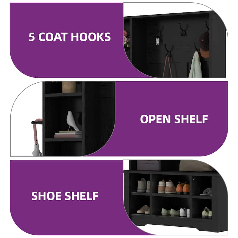 Moasis 39"/59" Farmhouse Hall Tree Bench Shoe Storage Coat Rack for Entryway with Adjustable Shelf