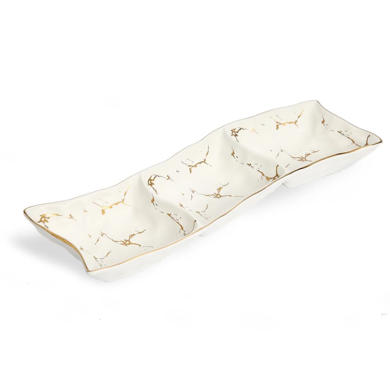 Alice Pazkus 13.5" White Porcelain Relish Dish With Gold Design