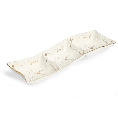 Alice Pazkus 13.5" White Porcelain Relish Dish With Gold Design