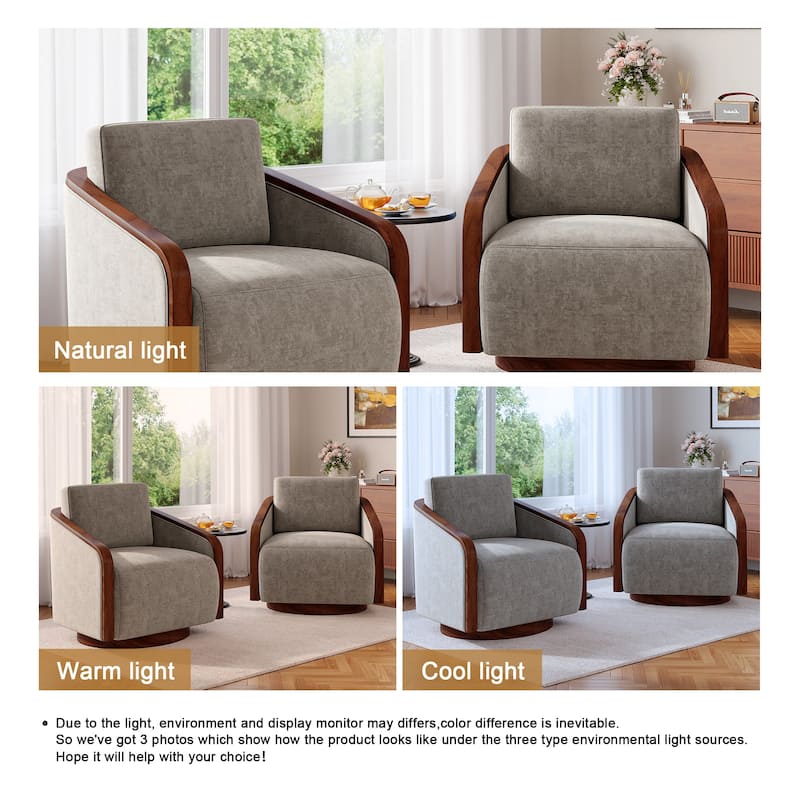 Set of 2 Modern 360° Swivel Accent Barrel Chairs with Wood Arms