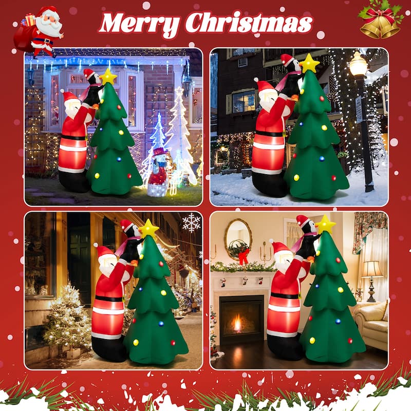 Gymax 6FT Christmas Inflatable Tree Santa Claus & Penguin Decor w/ Air - See Details