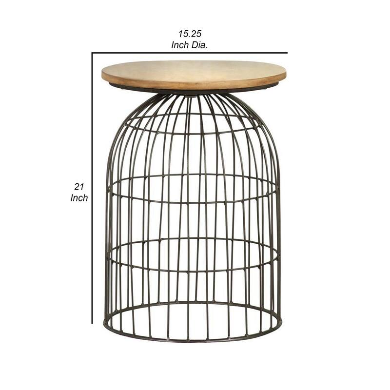 15.25 in. Black and Natural Brown Round Wood End Table, Sturdy Build End Side Table for Living Rooms