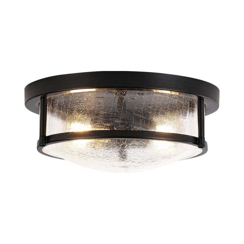 Modern 2-Light Crackle Textured Glass Flush Mount Ceiling Light 11.8in