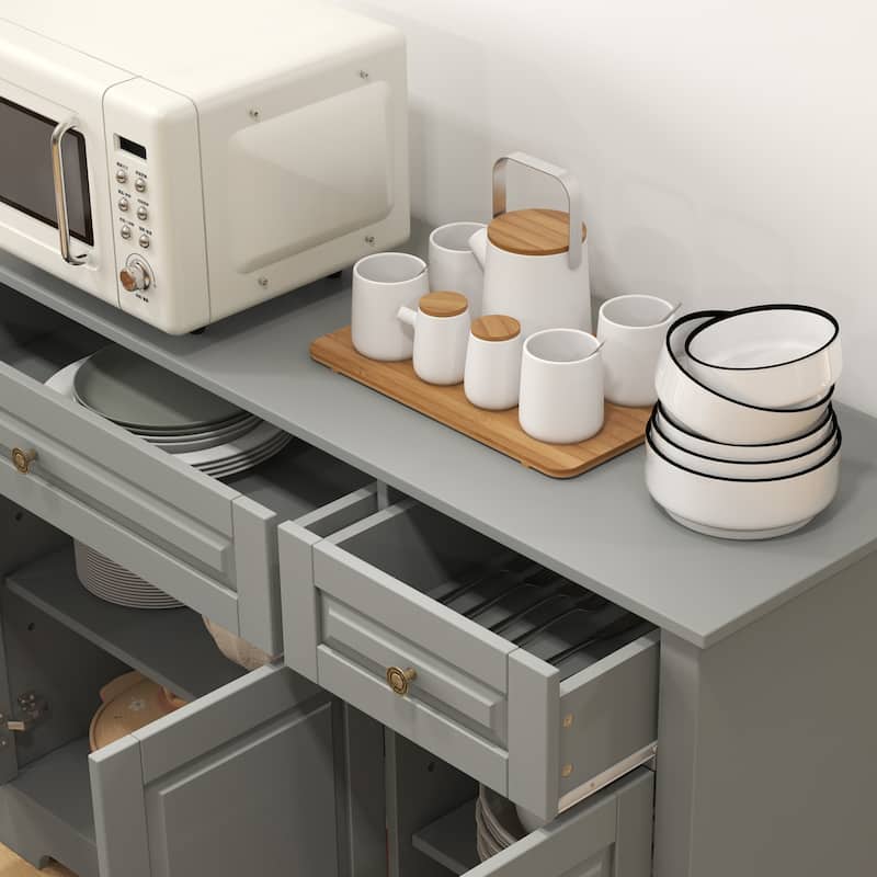 HOMCOM Sideboard Buffet Cabinet, Modern Kitchen Cabinet with 2 Drawers and Adjustable Shelves, Coffee Bar Cabinet, Gray