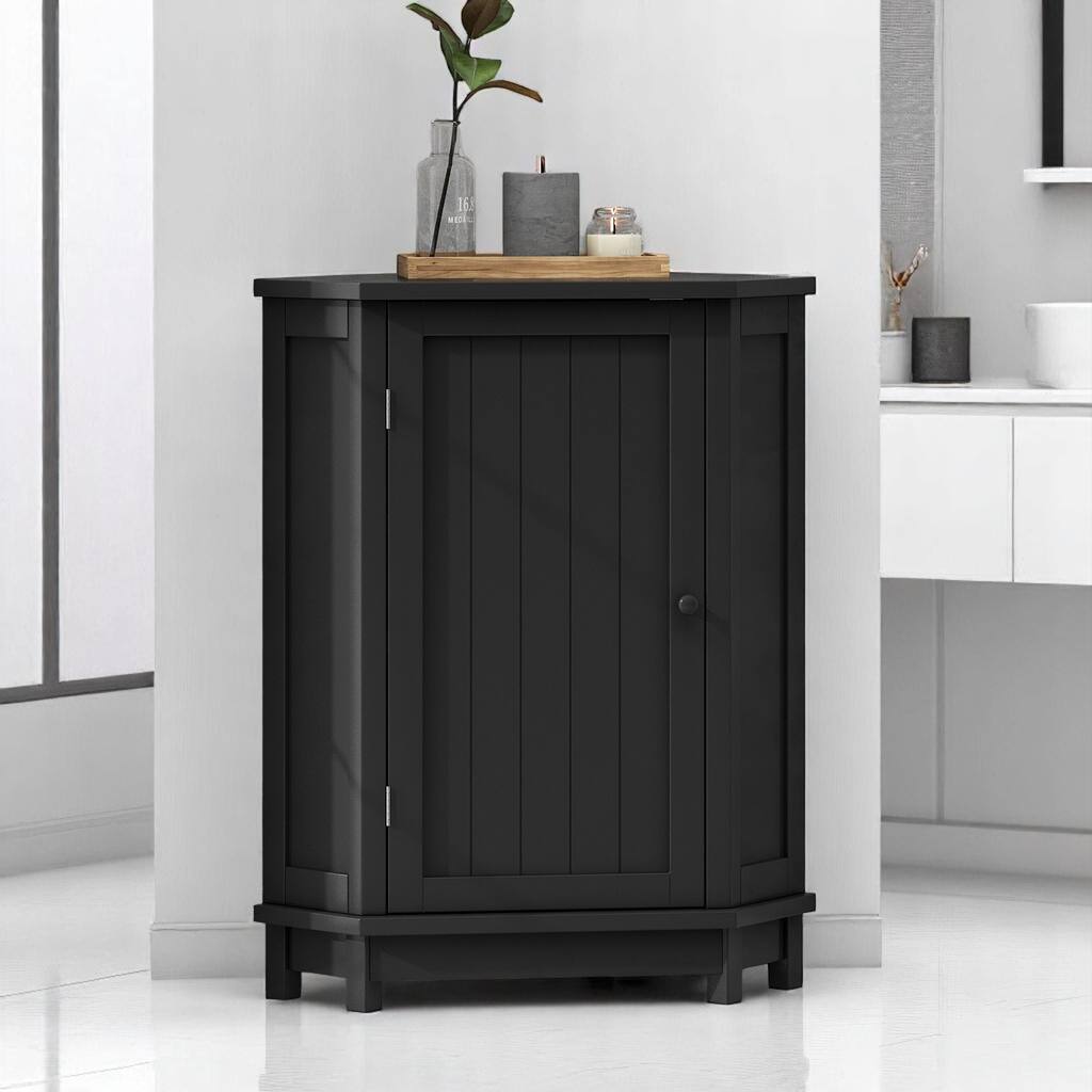 Triangle Corner Bathroom Storage Cabinet with Adjustable Shelves, MDF Space-Saving Organizer with Doors