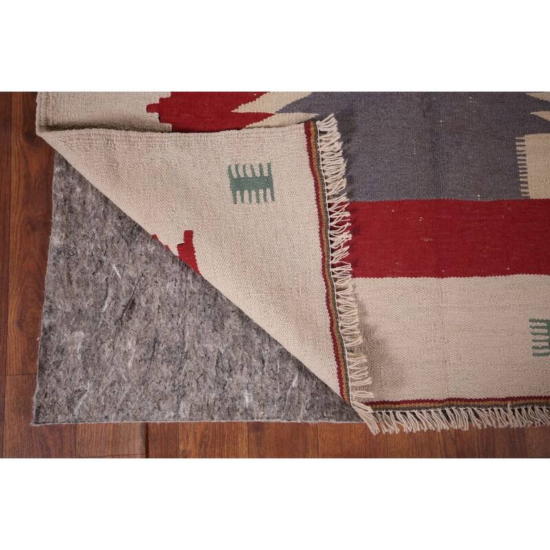 Geometric Kilim Persian Foyer Rug Flatweave Wool Carpet - 3'3"x 4'5"