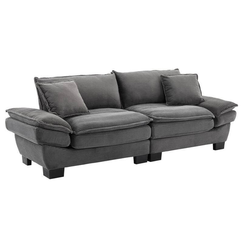 84-Inch Corduroy Sofa with Double Layer Cushion and 2 Extra Pillows for Living Room or Guest Room