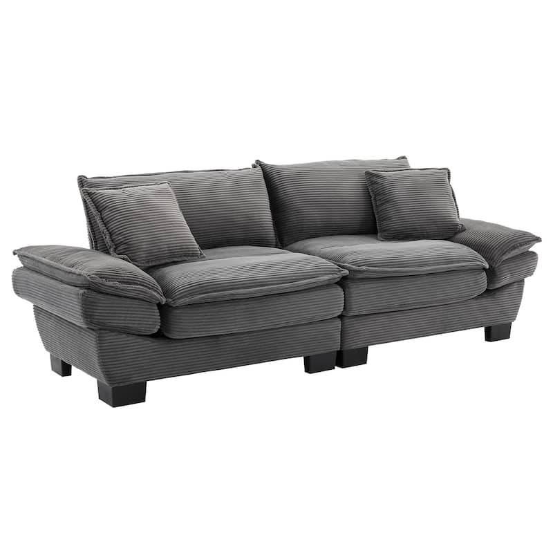 84 Inch Modern Style Sleeper Sofa, Corduroy Upholstered Sofa with Pillows,Deep Seat