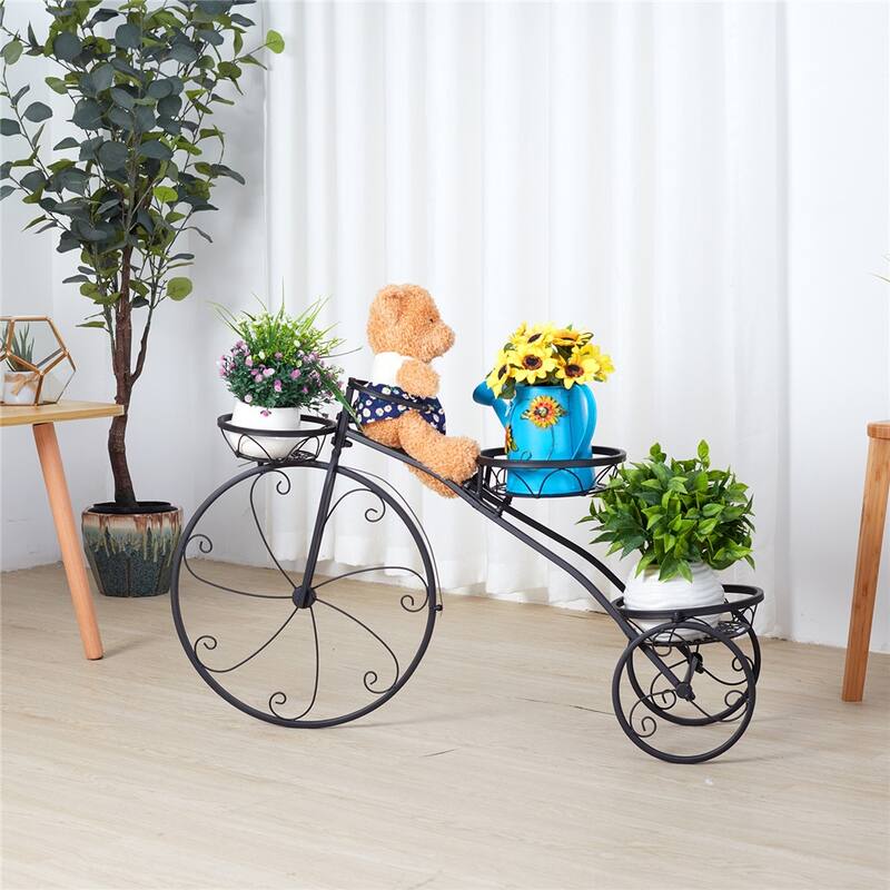 Tricycle Metal Plant Stand Flower Pot Cart Bicycle Holder Rack Garden - M