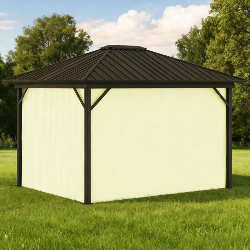 Hard Top Gazebo with Curtains, Aluminum Frame, and Mesh Netting - 11.9' x 9.8'