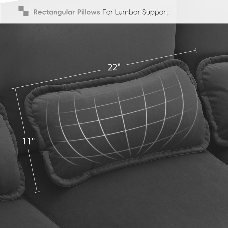 Modern 6-Seat U-Shaped Sectional Sofa with Chaise Lounge, Waist Pillows & Storage Pockets,