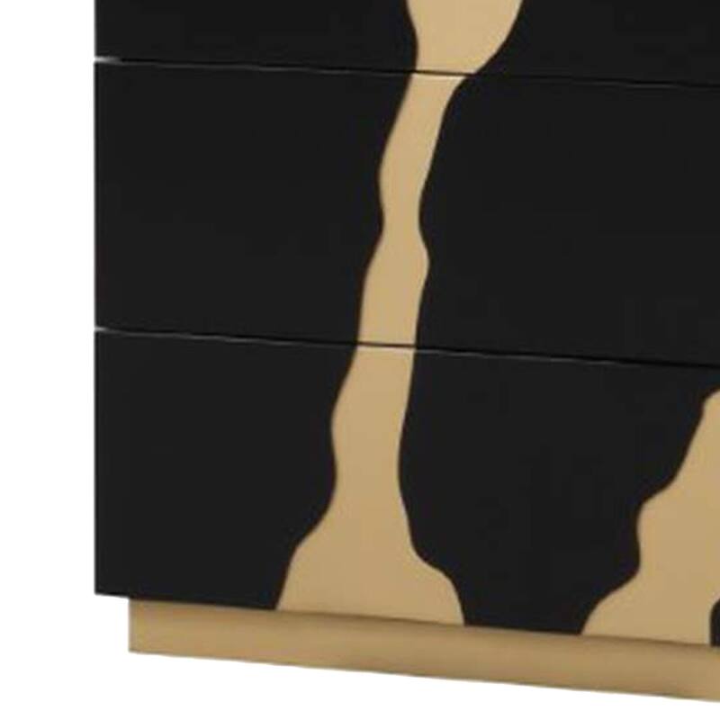 Goldie 5 Drawer Tall Dresser Chest, Black and Gold Wood, Bedroom Storage