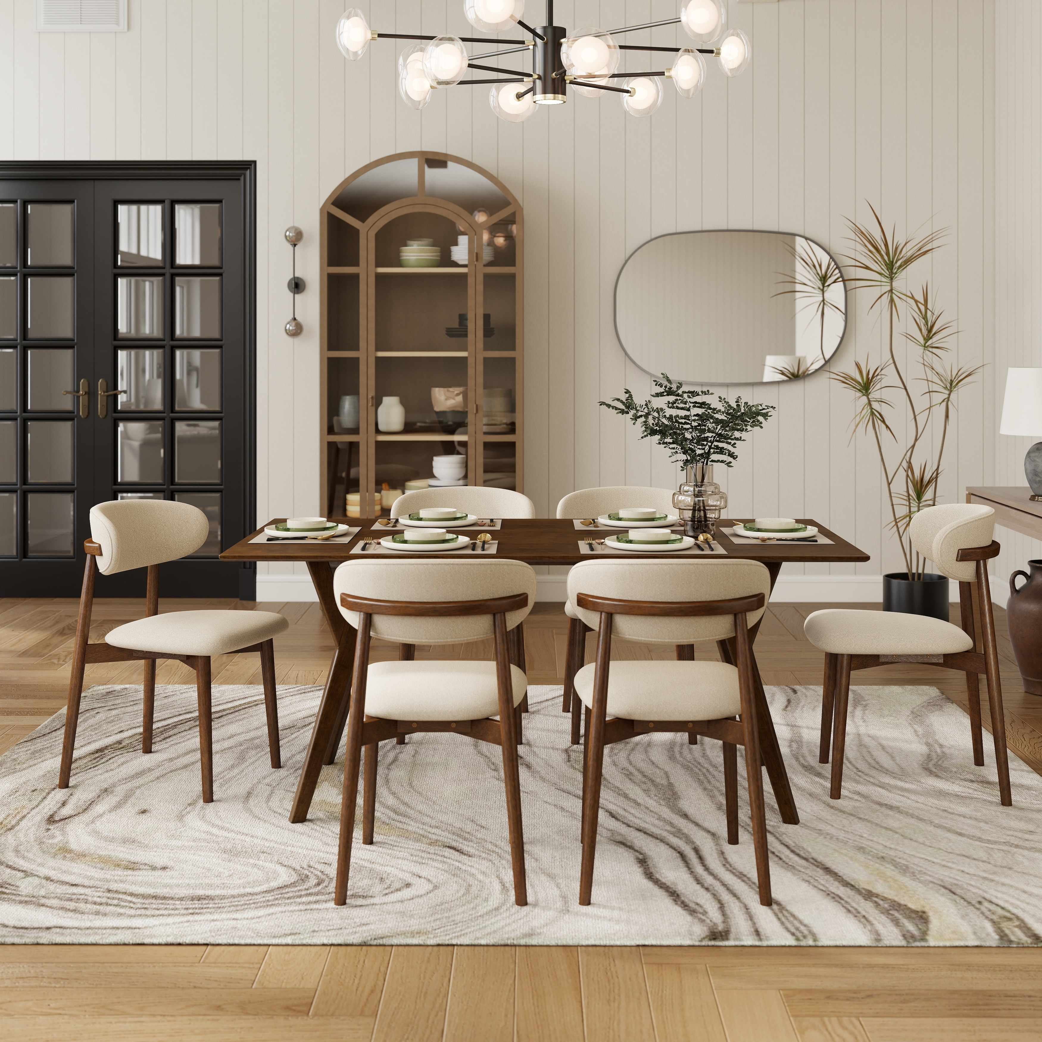 Roundhill Furniture Lavin 7-Piece Dining Set, Contemporary Dining Table with 6 Stylish Chairs