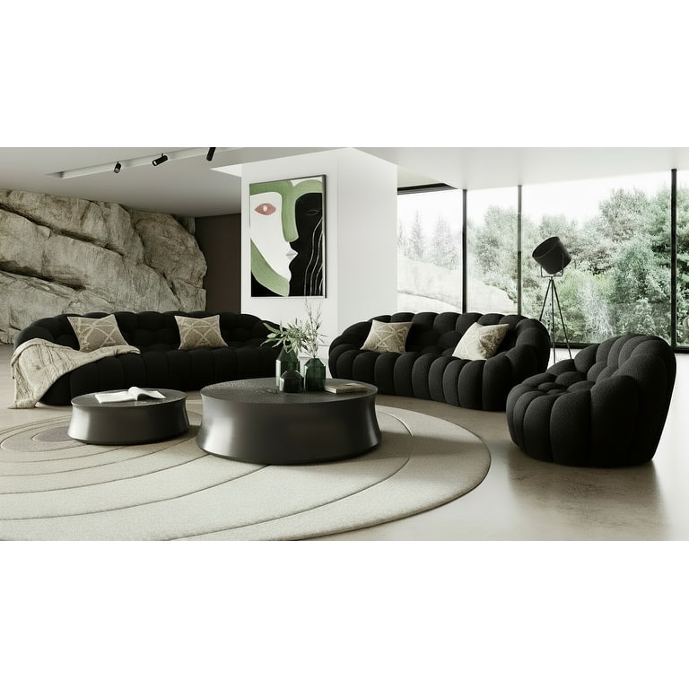 Divani Casa Yolonda Modern Curved Black Fabric Loveseat