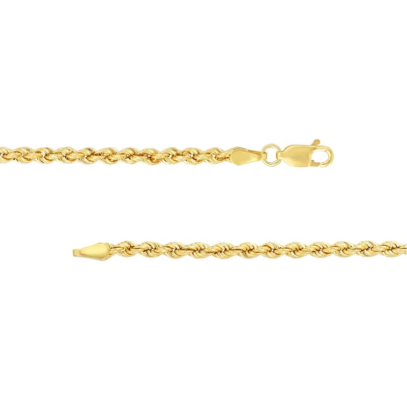 Curata 14k Yellow Gold 2.9mm Hollow Rope Chain Necklace (Lobster)