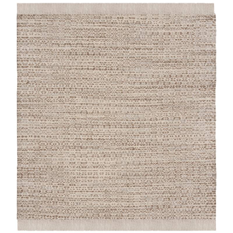SAFAVIEH Handmade Boston Arbnora Coastal Cotton Rug with Fringe - 6' Square - Beige/Ivory