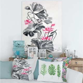 Designart "Pink Vintage Lotus Flower" Traditional Canvas Wall Art Print ...