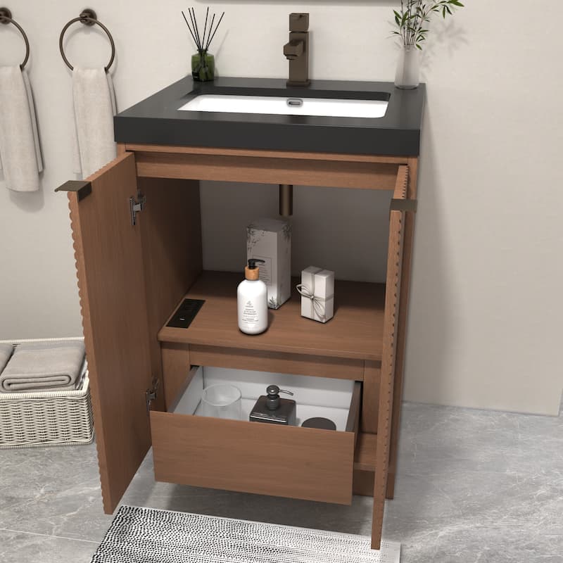 Milano 24" Freestanding Bathroom Vanity with Black Acrylic Sink