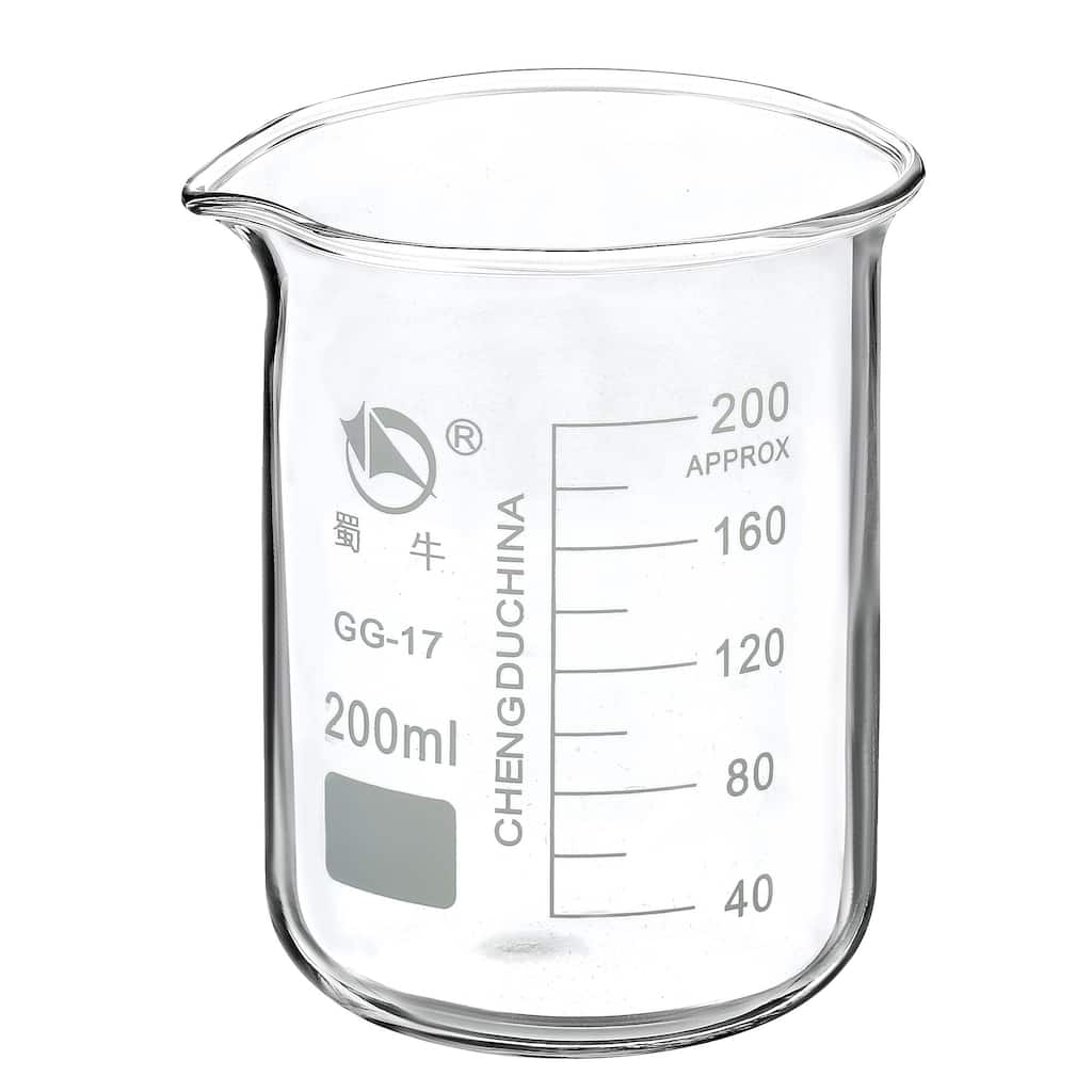 200ml Low Form Glass Beaker, 3.3 Borosilicate Lab Measuring Cups - Clear