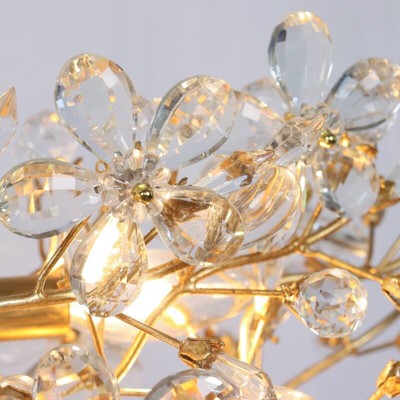 Aureflor 7-Light Antique Gold Foil Crystal Floral Island Chandelier for Kitchen Island Dining Room