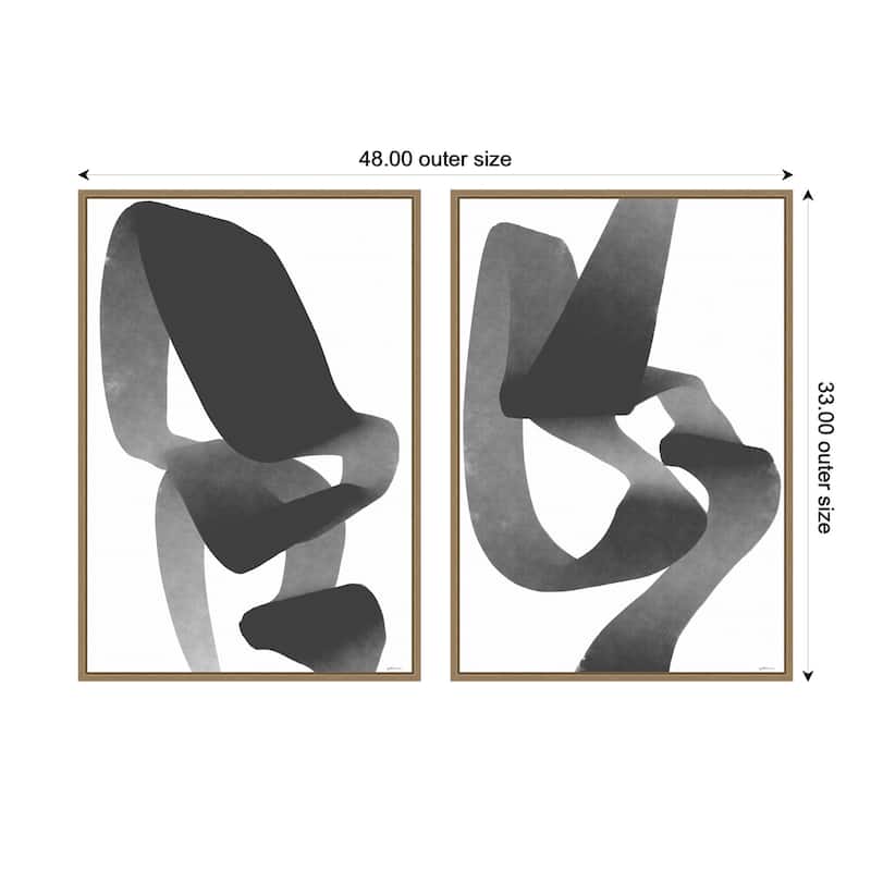 Kate and Laurel Black and White Abstract 01 & 02 2 Piece Framed Canvas Wall Art Set by Gabrielly Guedes