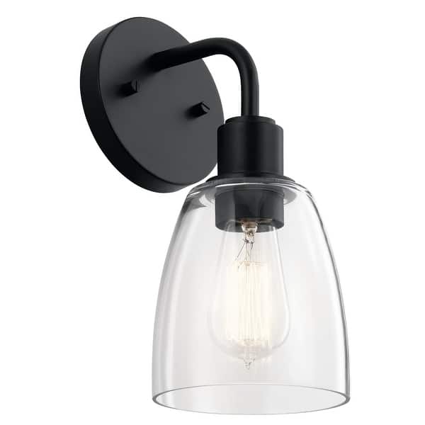 slide 1 of 4, Kichler Meller 11 Inch 1 Light Wall Sconce with Clear Glass in Black