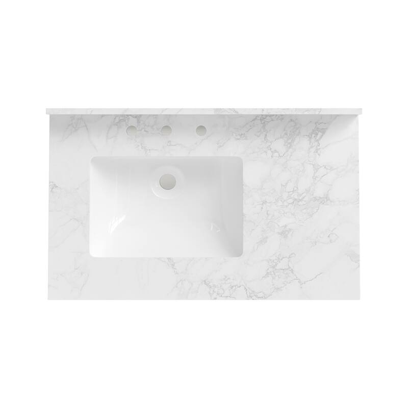 48" Bathroom Vanity with Sink, Marble Countertop Single Bathroom Vanity with 6 Drawers, White