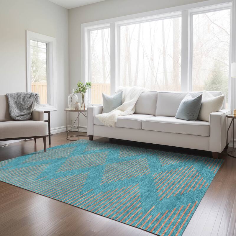Machine Washable Indoor/ Outdoor Contemporary Geo Chantille Rug